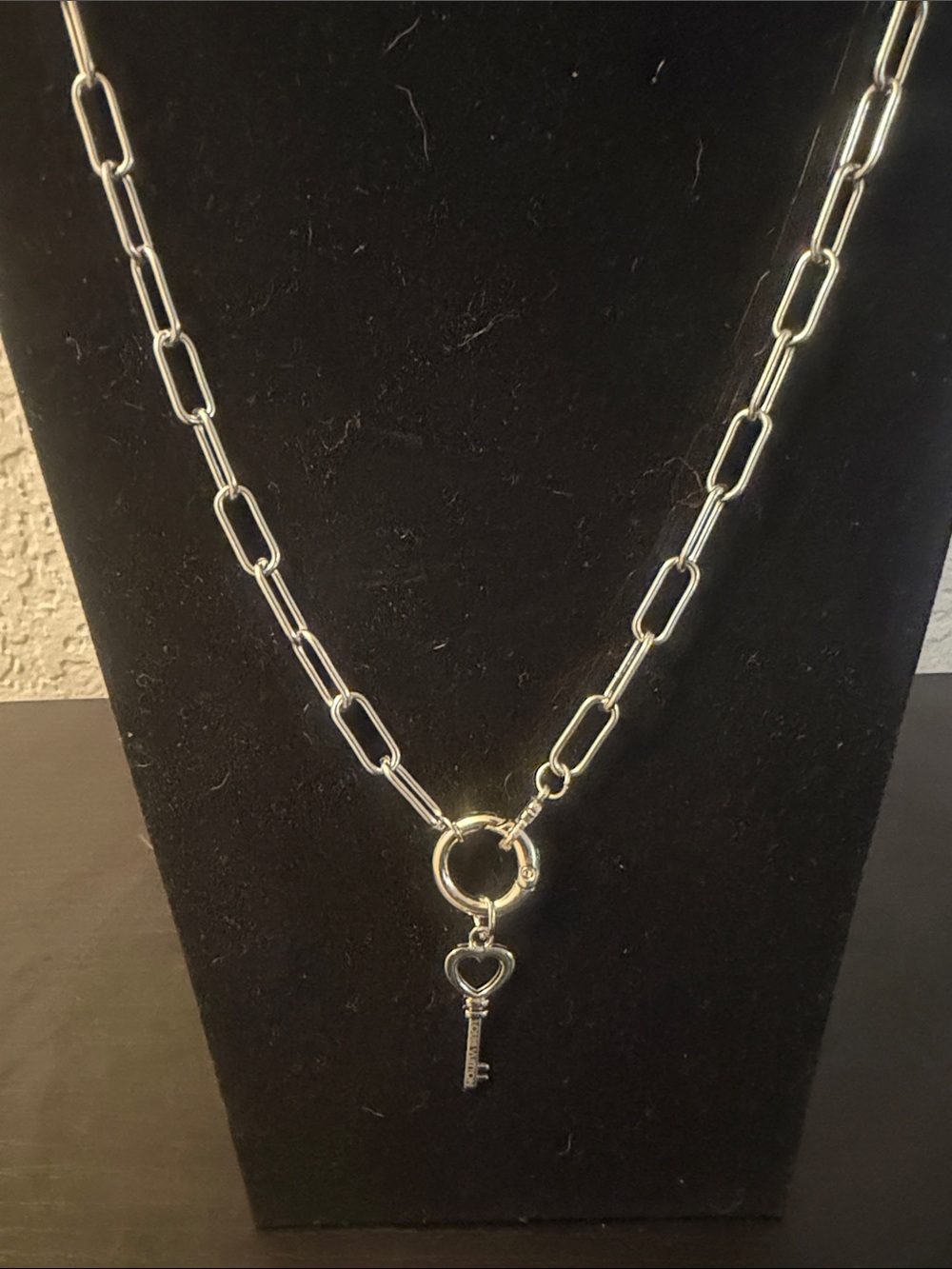 Inspired Silver Heart Key Pendant Paperclip Chain Necklace